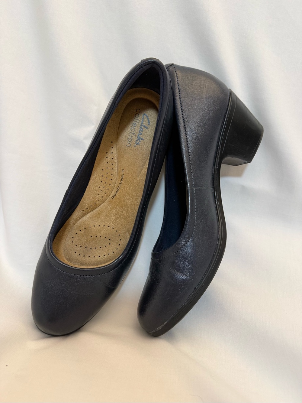 Clarks Emily 2 Ruby Navy Leather Comfort 2 1/6 inch heels